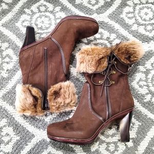JAMBU Mid Calf Faux Fur Brown Suede Boots Size 9